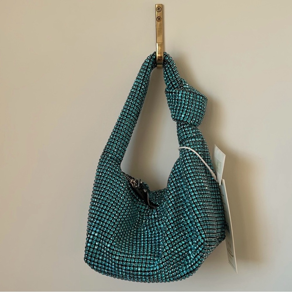 Madison West Teal and Silver Beaded Shoulder Bag